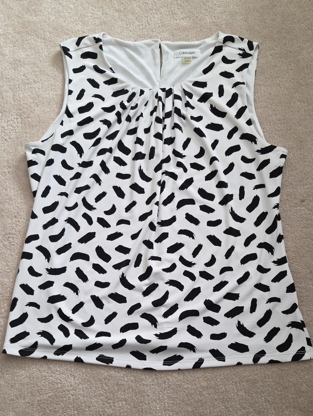 Calvin Klein Black & White Brushstroke Sleeveless Blouse